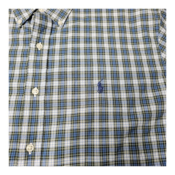 Ralph Lauren Men's 17.5 44 Blue Green Plaid Button Down Shirt Classic Fit Logo - Picture 4 of 9